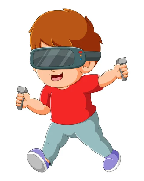 Happy Boy Playing Game Virtual Reality Illustration — Wektor stockowy