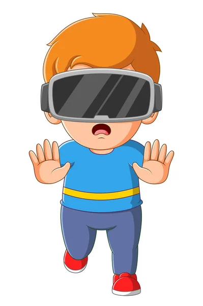 Boy Wearing Virtual Reality Walking Illustration — Wektor stockowy