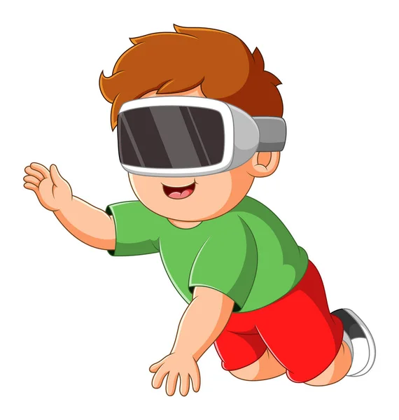 Boy Playing Virtual Reality Walking Crawl Get Something Illustration — Wektor stockowy