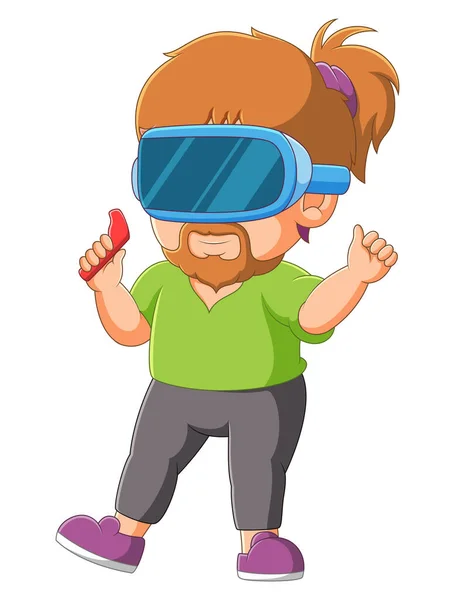 Boy Playing Virtual Reality Doing Some Dance Illustration — Wektor stockowy