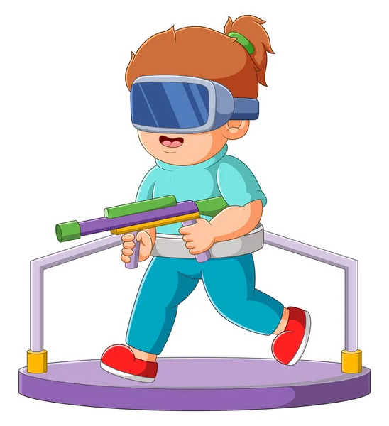 Boy Playing Shooting Game Virtual Reality Bring Gun Illustration — Wektor stockowy