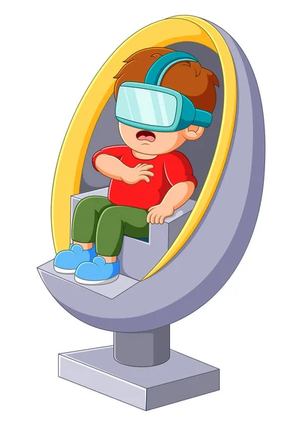 Shocked Boy Watching Something Virtual Reality While Sitting Illustration — Wektor stockowy