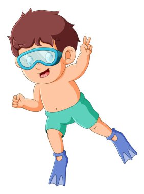 Mutlu çocuk denize dalıyor ve resimlerin mutlu yüzüyle poz veriyor.