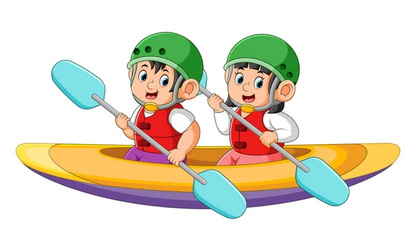 两个男孩正在划船 以说明问题 — 图库矢量图片