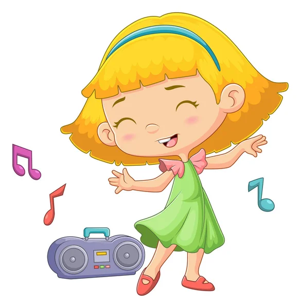 Linda Chica Está Bailando Cantando Desde Sonido Salen Radio Ilustración — Vector de stock