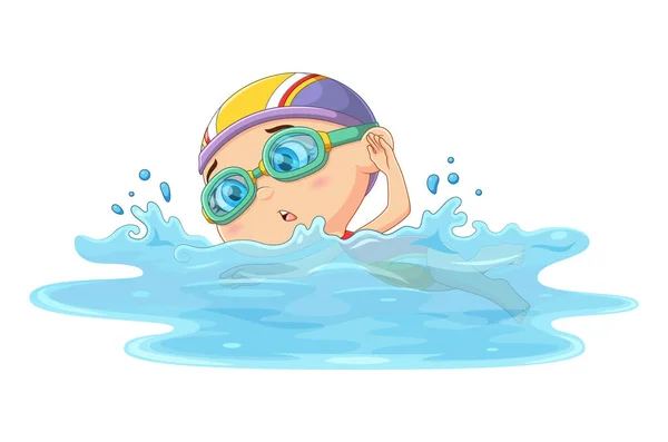 Δροσερό Αγόρι Κολυμπάει Στο Νερό Μαγιό Της Εικονογράφησης — Διανυσματικό Αρχείο
