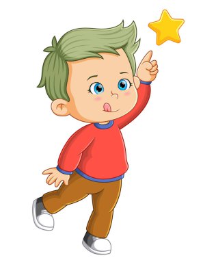 Çocuk, resimlerin parlak yıldızına ulaşmaya ve dokunmaya çalışıyor.