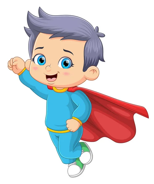 Super Homem Está Voando Céu Tendo Forte Poder Ilustração —  Vetores de Stock