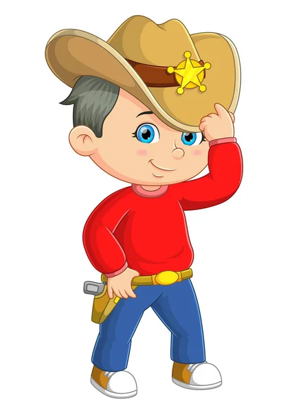 Chico Guay Está Posando Con Disfraz Vaquero Teniendo Buen Estilo — Vector de stock