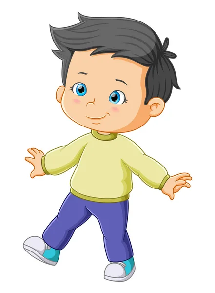 Little Boy Playing Walking Happy Expression Illustration — Stock Vector