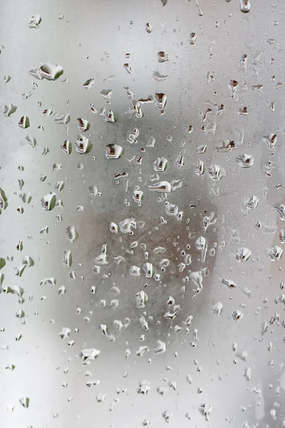 Condensação Janela Vidro Transparente Gotas Água Chuva Vidro Janela Com — Fotografia de Stock