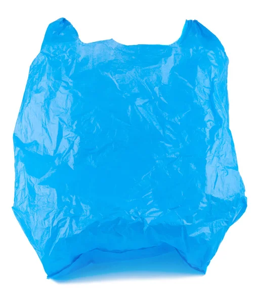 Blauwe Plastic Zak Lege Aankopen Een Witte Achtergrond Object Geïsoleerd — Stockfoto