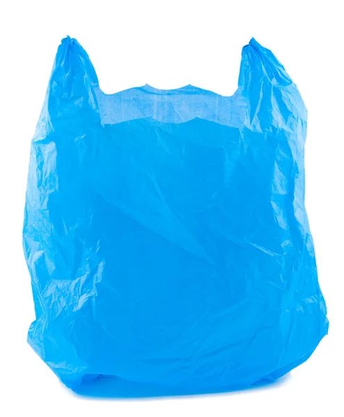蓝色塑料袋 白色背景的空白采购 物体在没有阴影的白色背景上被隔离 塑料袋是引起重大环境问题的原因 — 图库照片