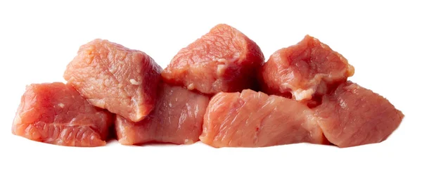 Kawałki Surowego Czerwonego Mięsa Gotowe Gotowania Białym Izolowanym Tle Bliska — Zdjęcie stockowe