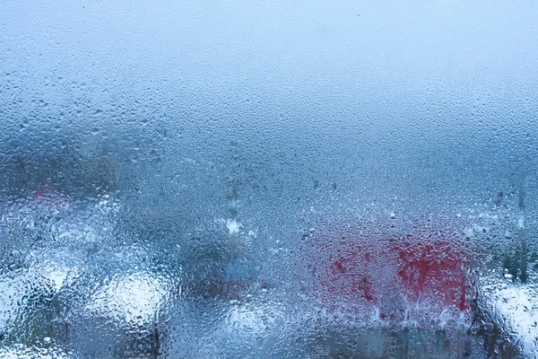 Kondensacja Przezroczystej Szybie Krople Wody Deszcz Streszczenie Tekstury Tła Oknem — Zdjęcie stockowe