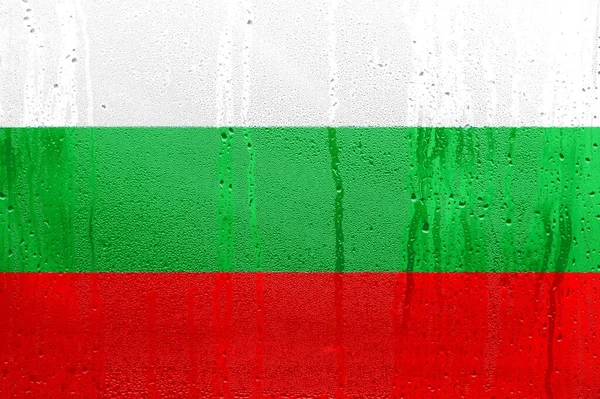 Bulgaria National Flag, official colors and proportion correctly. Flag of Bulgaria on the texture of the condensation of water drops. Red, White, Green