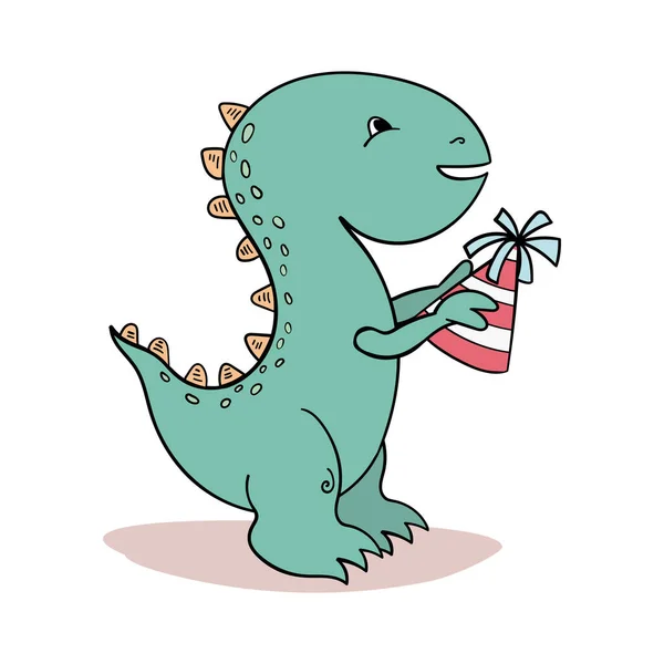 Cute Dino Kapelusz Strony Vector Happy Holiday — Wektor stockowy