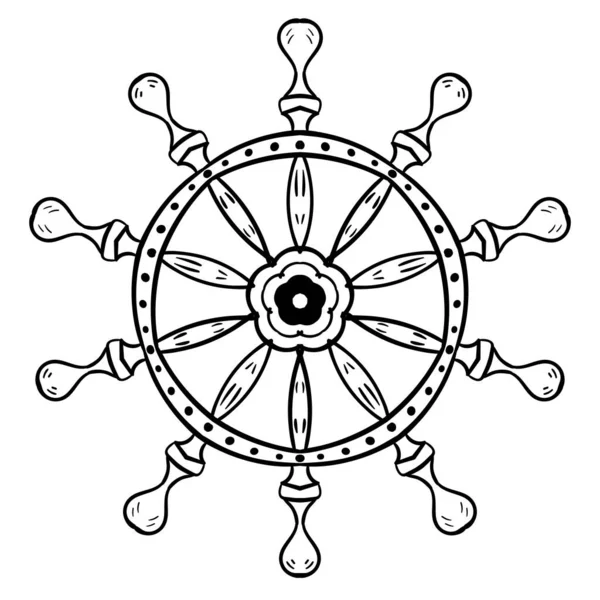 Корабельне Колесо Мальована Ілюстрація Розмальовка Сторінка — стоковий вектор