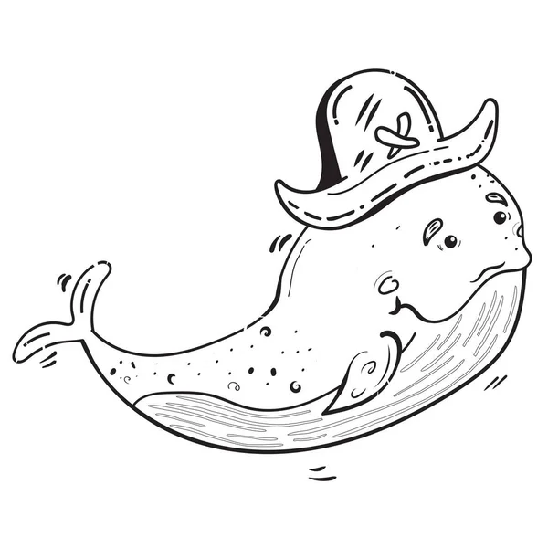 Funny Pirate Whale Baby Print Sea Cartoon Illustration — Stockový vektor