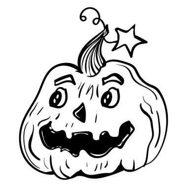 Şirin Gülen Balkabağı Cadılar Bayramı veya Şükran Günü Vektörü Doodle Çizimi