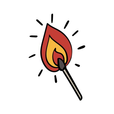 Ateş Eli Yanan Kibrit Çubuğu Çizim Vektörü İllüstrasyonu