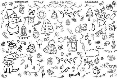 Noel Oyuncakları ve Dekorasyonlar, Santa Eşarplı Şirin Hayvanlar ve Şapka Çizim Çizimleri