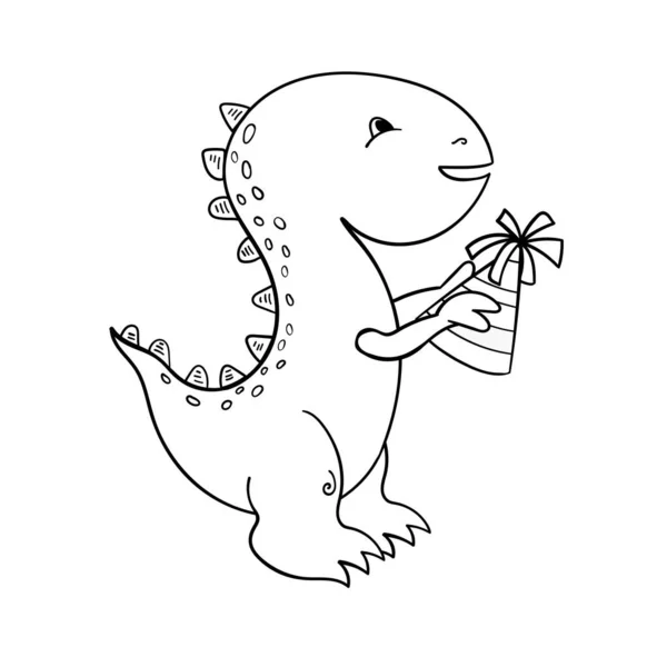 Dinozaury Kolorowanki Sztuki Baby Dino Posiada Festiwalowy Kapelusz Ilustracja Rysunek — Wektor stockowy