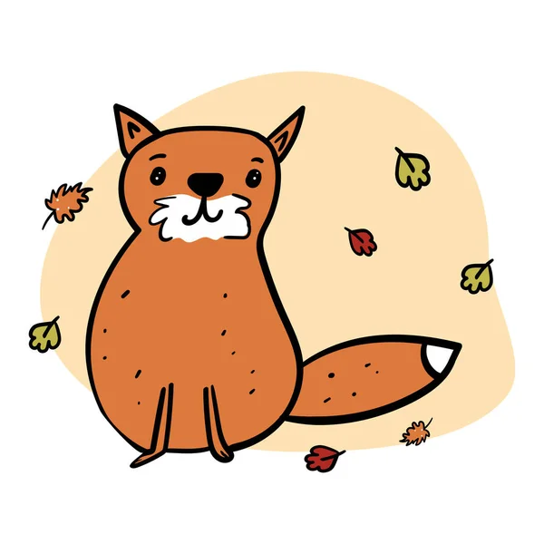 Raposa Outono Está Sentada Bonito Animal Folha Queda Ilustração Estilo —  Vetores de Stock