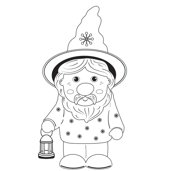 Santa Gnome Dans Chapeau Costume Avec Des Flocons Neige Tient — Image vectorielle