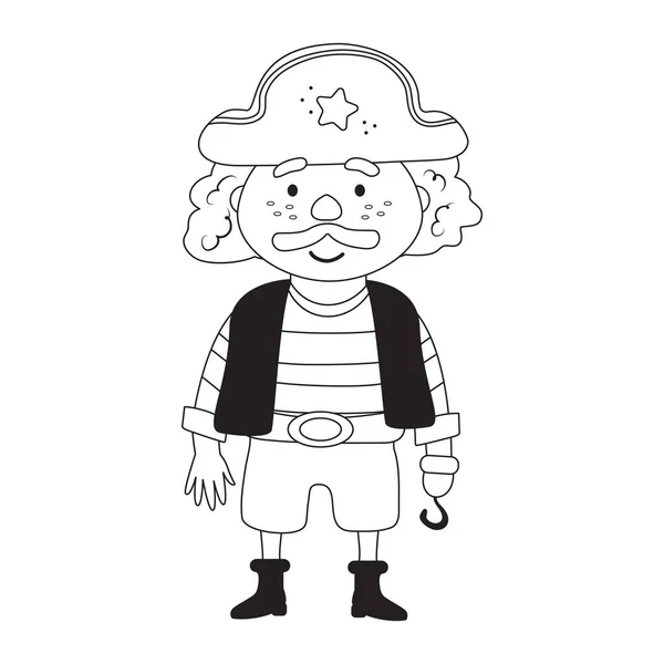 Kid Playing Pirates Boy Robber Costume Mustache Hand Hook Illustration — Vetor de Stock