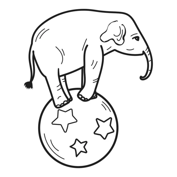 Coloring Book Cartoon Elephant Ball Stars Vector Isolated Illustration — Wektor stockowy