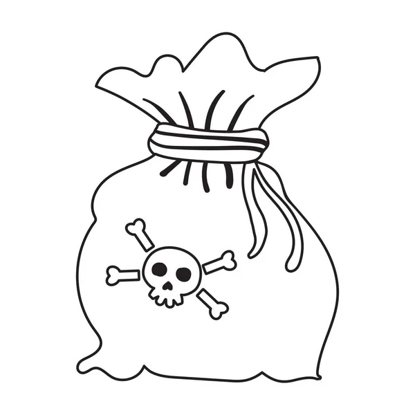 Bag Sack Coins Pirate Treasure Coloring Page Book Kids Adults — Stockový vektor