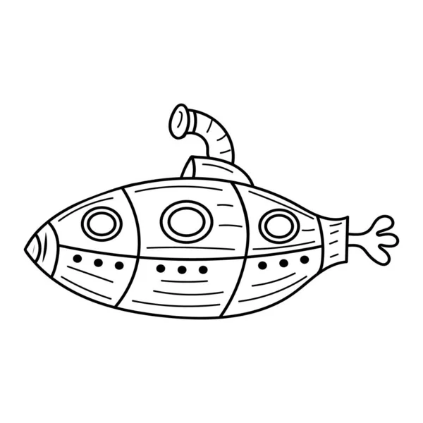 Submarine Doodle Coloring Black White Vector Illustration — Wektor stockowy