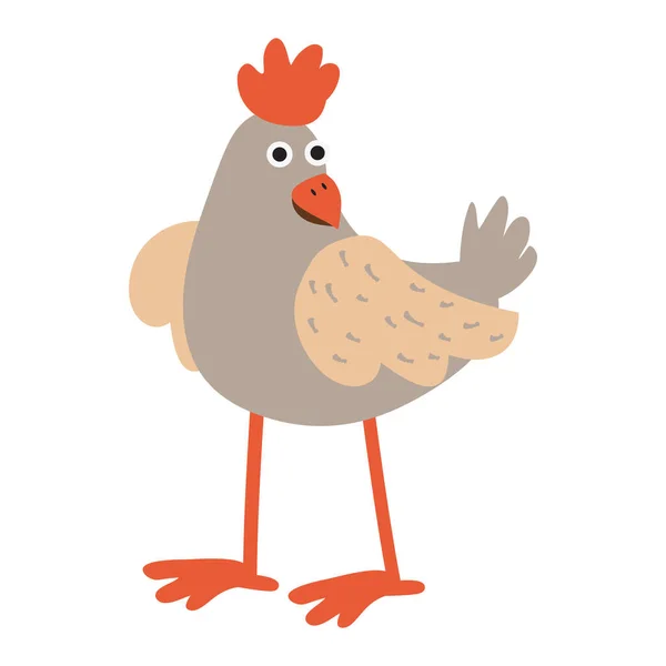 Bunte Hühner Cartoon Stil Naive Bauernvogel Illustration — Stockvektor