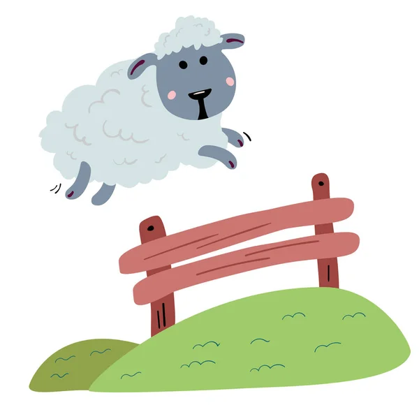 Bonito Desenho Animado Ovelhas Saltando Sobre Cerca Contando Ovelhas Para —  Vetores de Stock