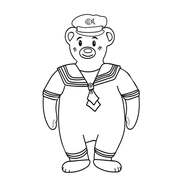 Bear Sailor Illustration Voor Kleurplaten Cartoon Vector — Stockvector