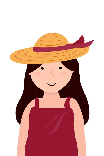 穿着太阳衣头戴草帽的小女孩 以卡通风格手绘插图 图库矢量图片