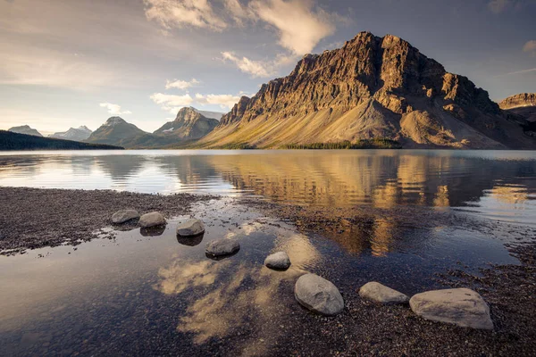 Mountain reflecting in Bow Lake, Canadian Rockies, Alberta