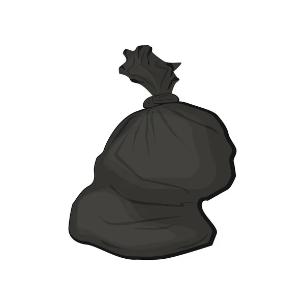 Zwarte plastic vuilniszak vector illustratie in een cartoon platte stijl — Stockvector
