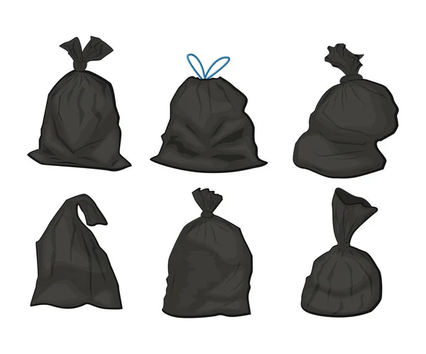 Ensemble de sacs poubelles en plastique noir illustration vectorielle — Image vectorielle