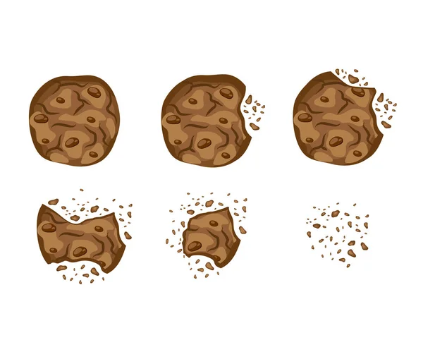 Set avec un vecteur de biscuits au chocolat mordu — Image vectorielle