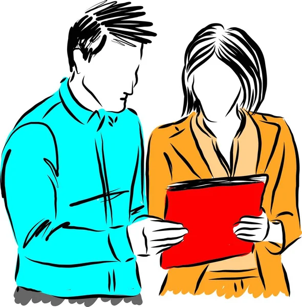 Business People Couple Man Woman Looking Files Vector Illustration — ストックベクタ