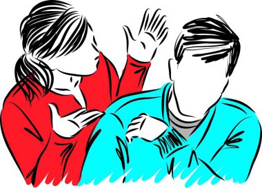 Genç çift, kadın ve erkek konsept vektör çizimlerini tartışıyor