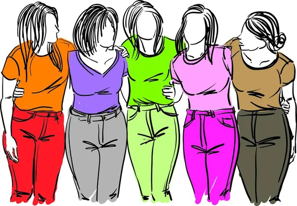 Grupo Chicas Mujeres Damas Amigos Amistad Concepto Vector Ilustración — Vector de stock