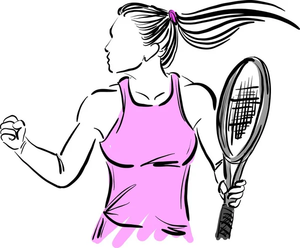 Tennis Woman Player Happy Winner Concept Vector Illustration — ストックベクタ