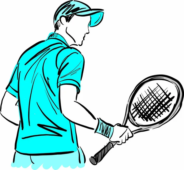 Man Tennis Player Back Tennis Racket Vector Illustration — ストックベクタ