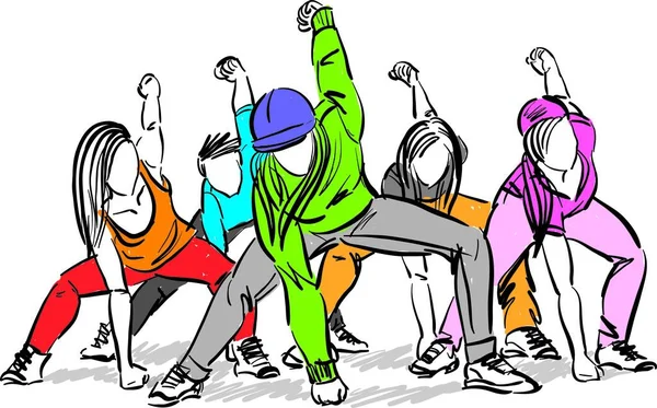 Group Hip Hop Dances Young People Fitness Vector Illustration — Stock vektor