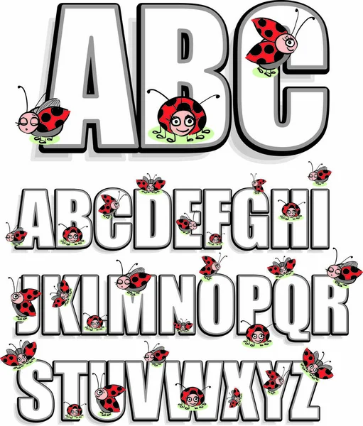 Alphabet Lady Bug Character Brush Stroke Vector Illustration — ストックベクタ