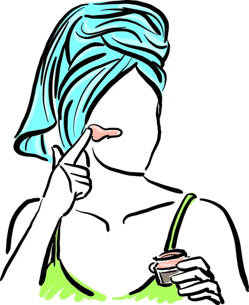 Skin Care Concept Woman Applying Skin Cream Vector Illustration — 图库矢量图片