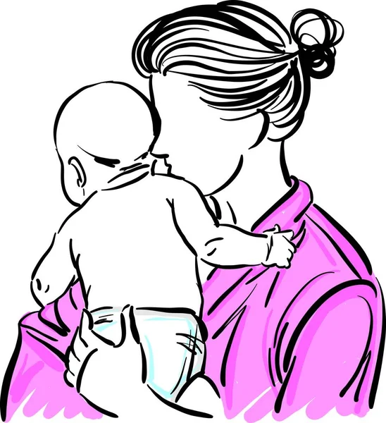 Madre Abrazo Bebé Ternura Amor Vector Ilustración — Vector de stock